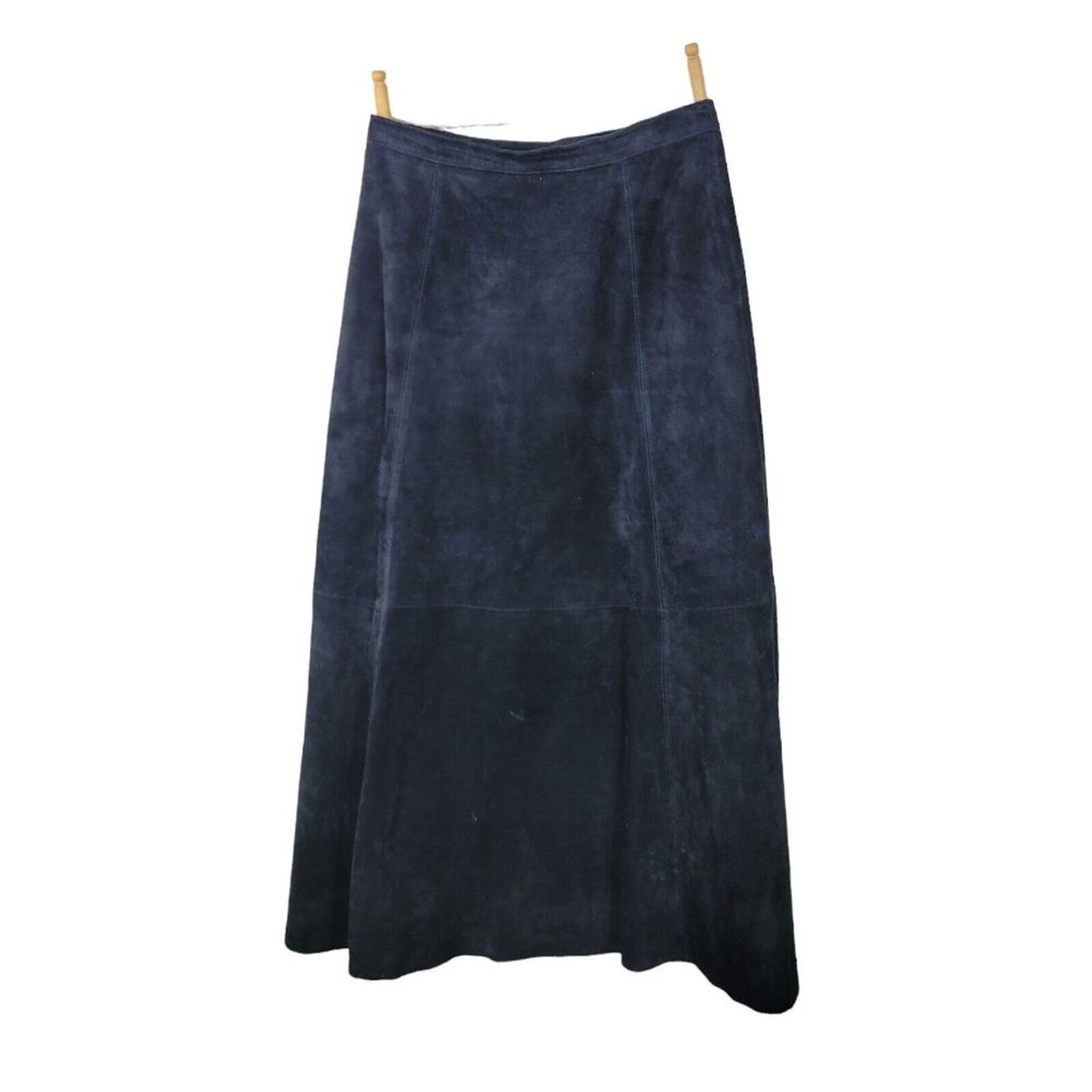 Chicos Black Suede Leather A Line Maxi Skirt Jalyn Lined Zip Back Size 12 NWT